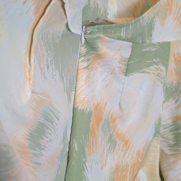 Green White Orange Print Vacation Resortwear Long Sleeve Wrap Romper Size Medium - Picture 5 of 10